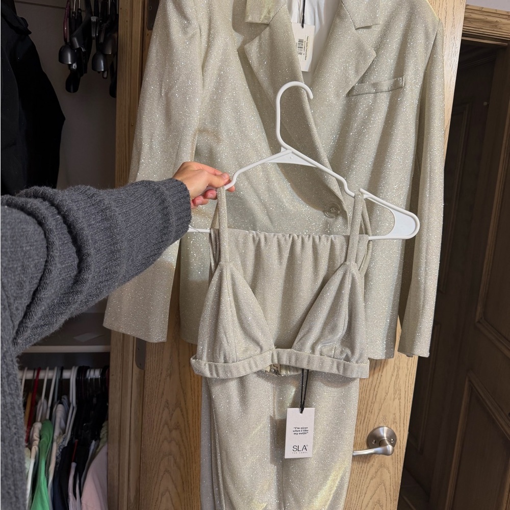 SLA The Label Sparkle Pant Suit with Bralette